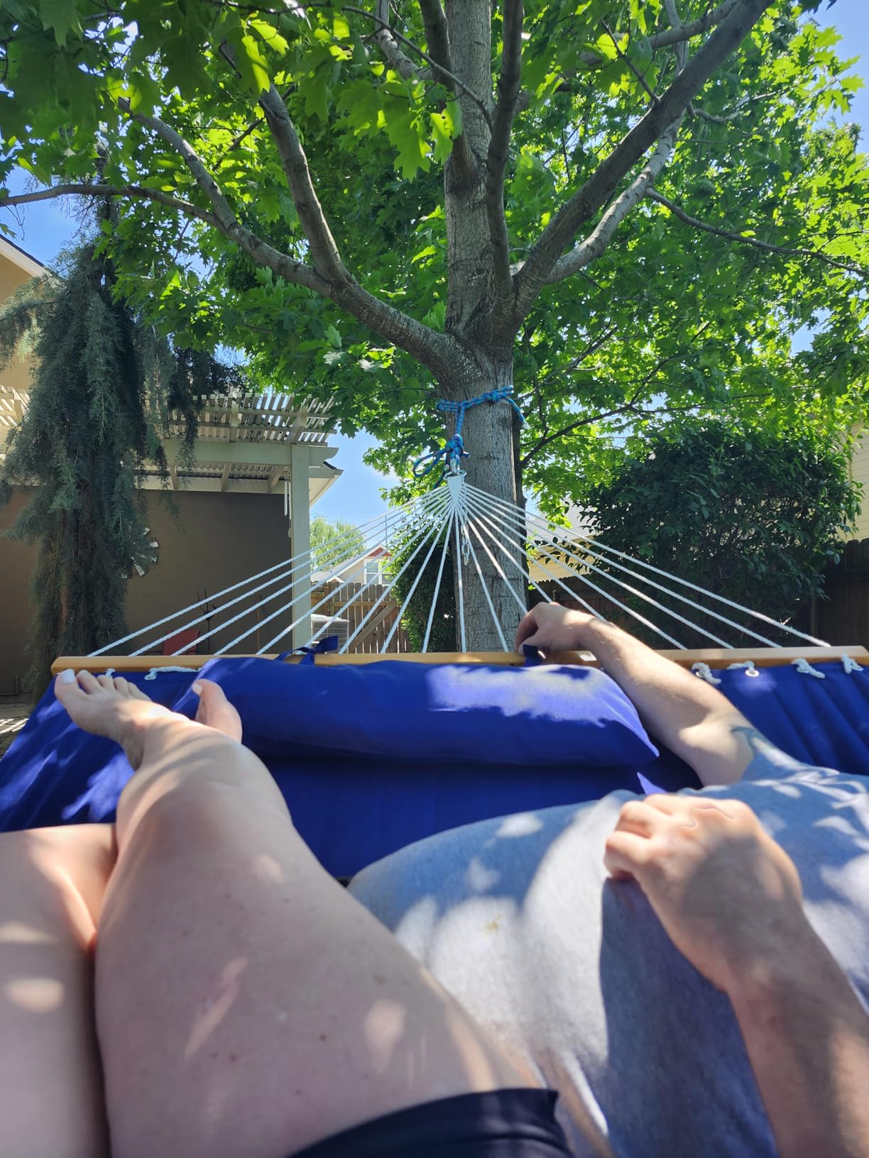 Lazy Daze 12FT Double Quilted Hammock with Spreader Bar for Outside Natural | 2 Person Heavy Duty Hammock with Detachable Pillow and Carabiners for Outdoor Backyard Poolside, 450lbs Weight Capacity customer photo 2