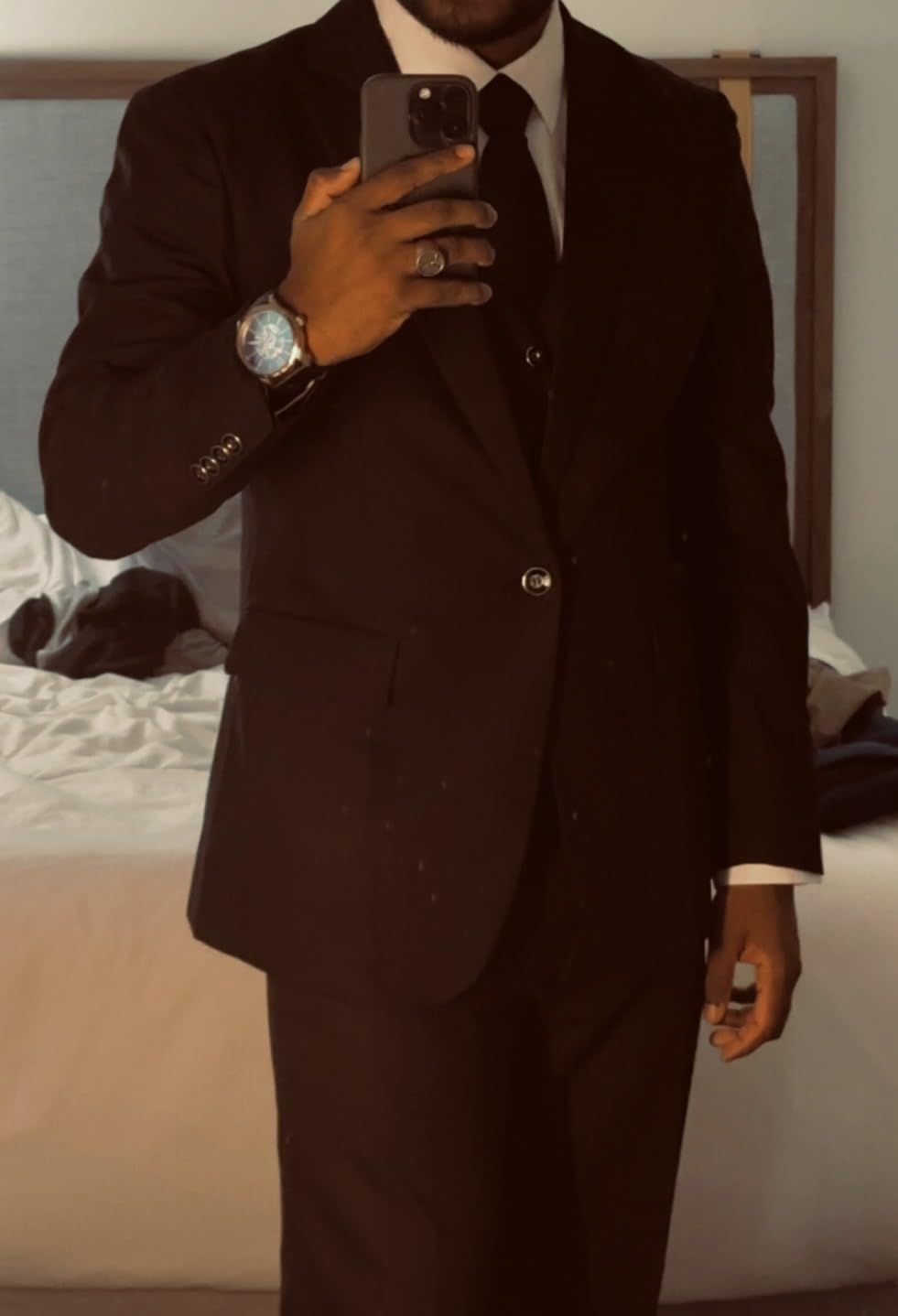 Mens Suits Slim Fit 3 Piece Elegant Tuxedo Suit Set for Business | One Button, Notched Lapel, Formal Wear for Wedding, Prom, Party, Solid Blazer Vest Pants Set Dress Suits with Tie and Brooch customer photo 2