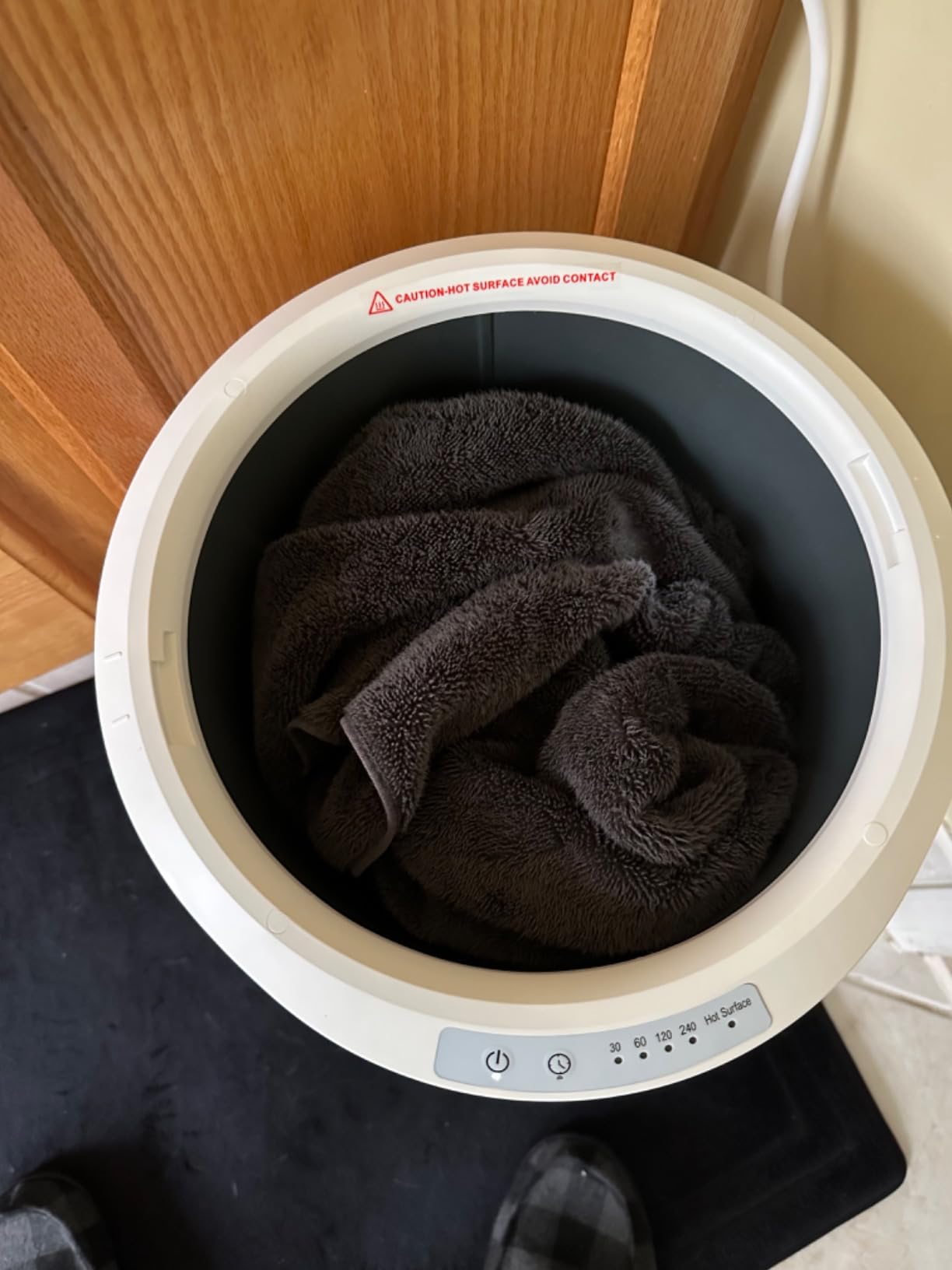 SAMEAT Heated Towel Warmers for Bathroom - Large Towel Warmer Bucket, Wood Handle, Auto Shut Off, Fits Up to Two 40