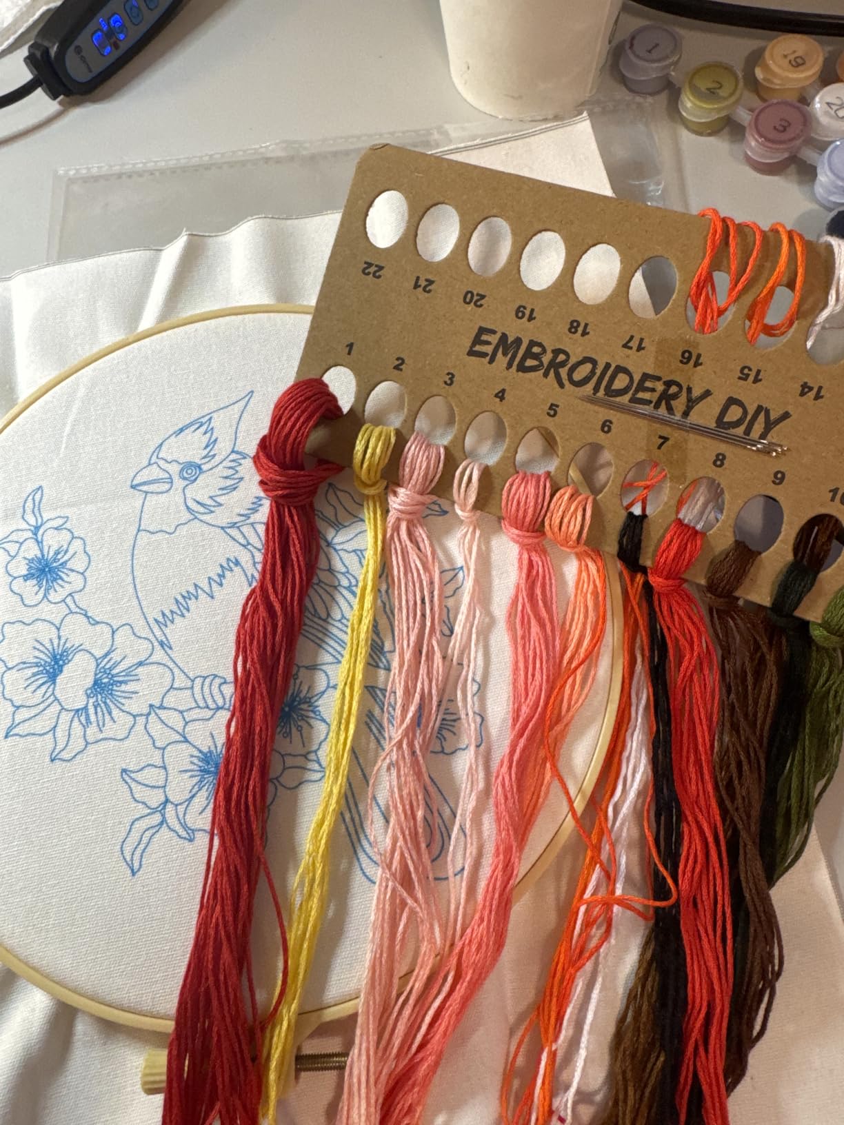 Louise Maelys Cardinal Embroidery Kits for Beginners with Flower Pattern | Cross Stitch Kits Offer Pre-Printed Fabric, Embroidery Hoop, Threads, Needles and Guide. Needlepoint Kit for Adults Starter customer photo 1