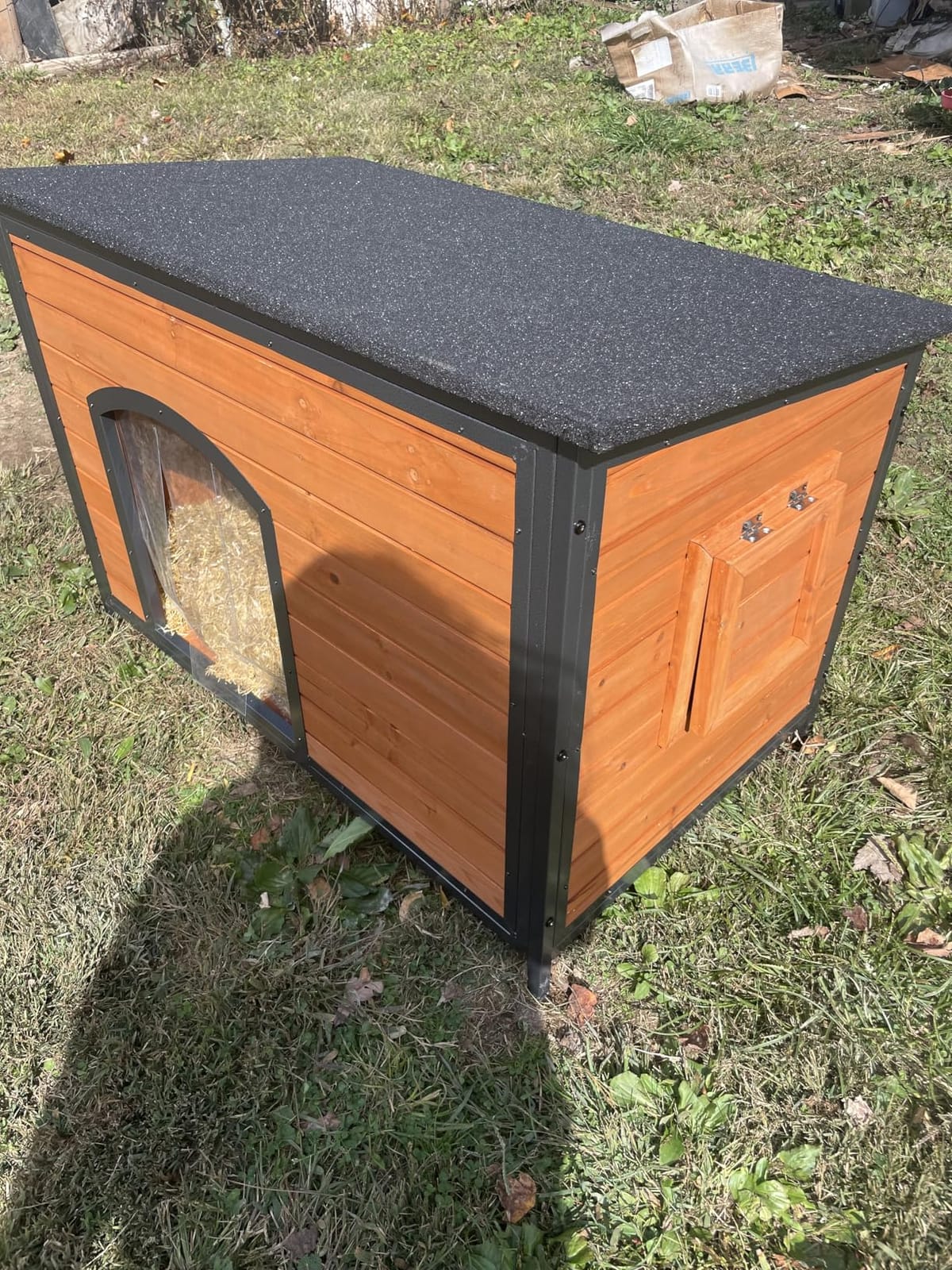 Outdoor Insulated Wooden Dog House Weatherproof Chew Resistant Metal Frame, 6-Side Foam Insulation, Chew-Resistant Metal Frame, 220 LBS Load Capacity, Openable Top & Removable Floor customer photo 1