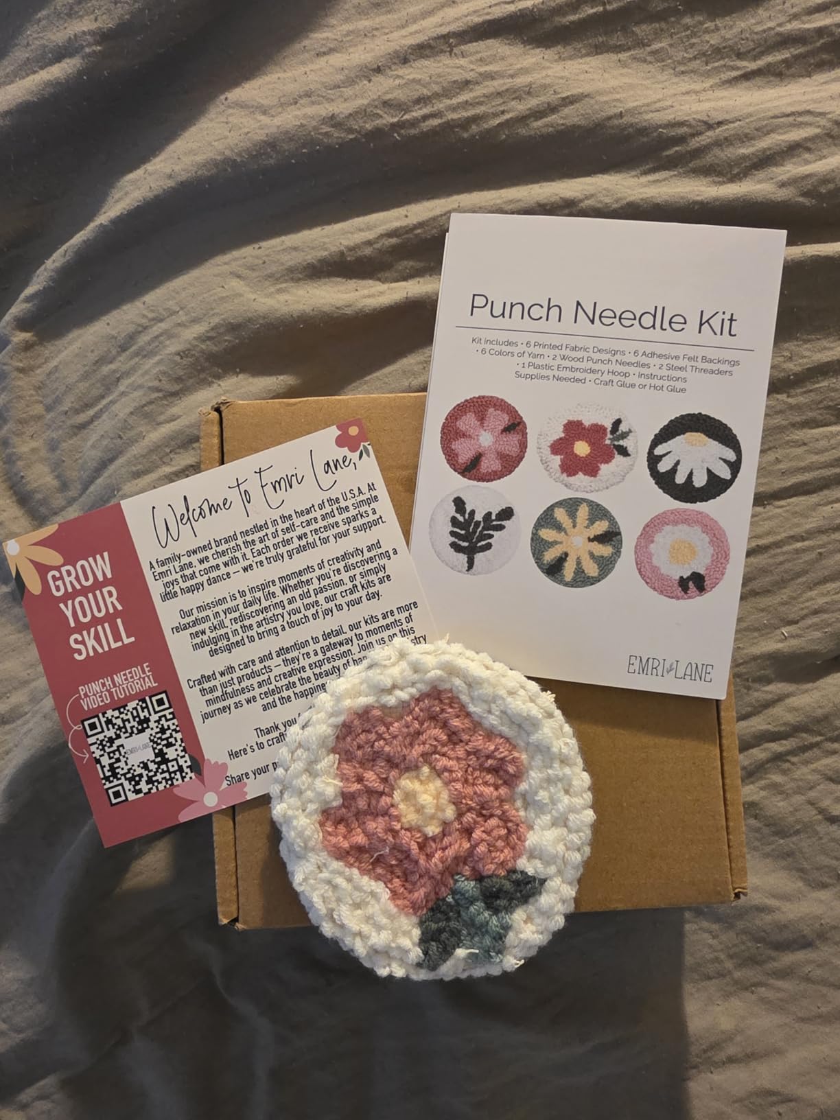 Emri Lane Punch Needle Kit - 6 Floral Design Punch Needle Embroidery Kit | w/ Monk Cloth, Embroidery Hoop, Yarn & More - Essential Punch Needle Supplies for Crafters - Ideal Punch Art for Beginners customer photo 1