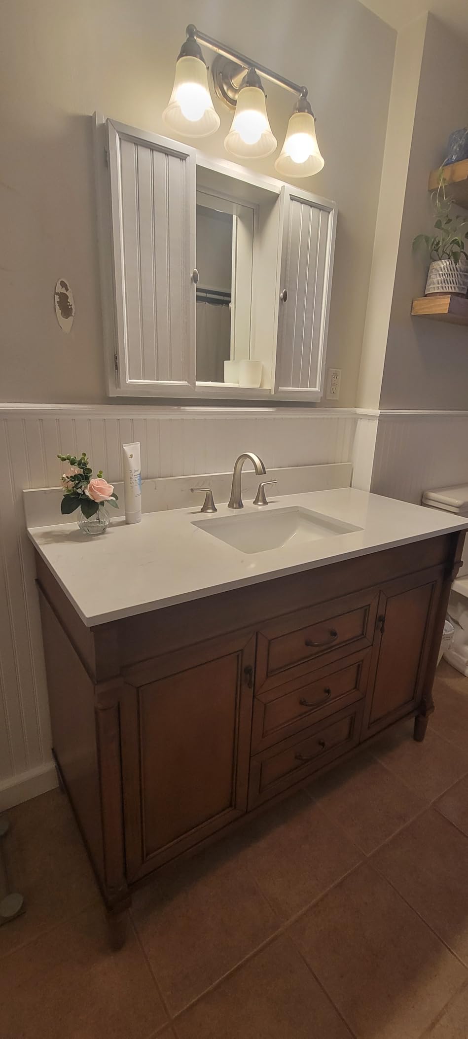 60 Inch Bathroom Vanity with Sink Combo, Light Walnut | Classic Cabinet with Countertop & Backsplash, Solid Wood Frame with Soft Closing Doors & 3 Dovetail Drawers, Ceramic Sink customer photo 1