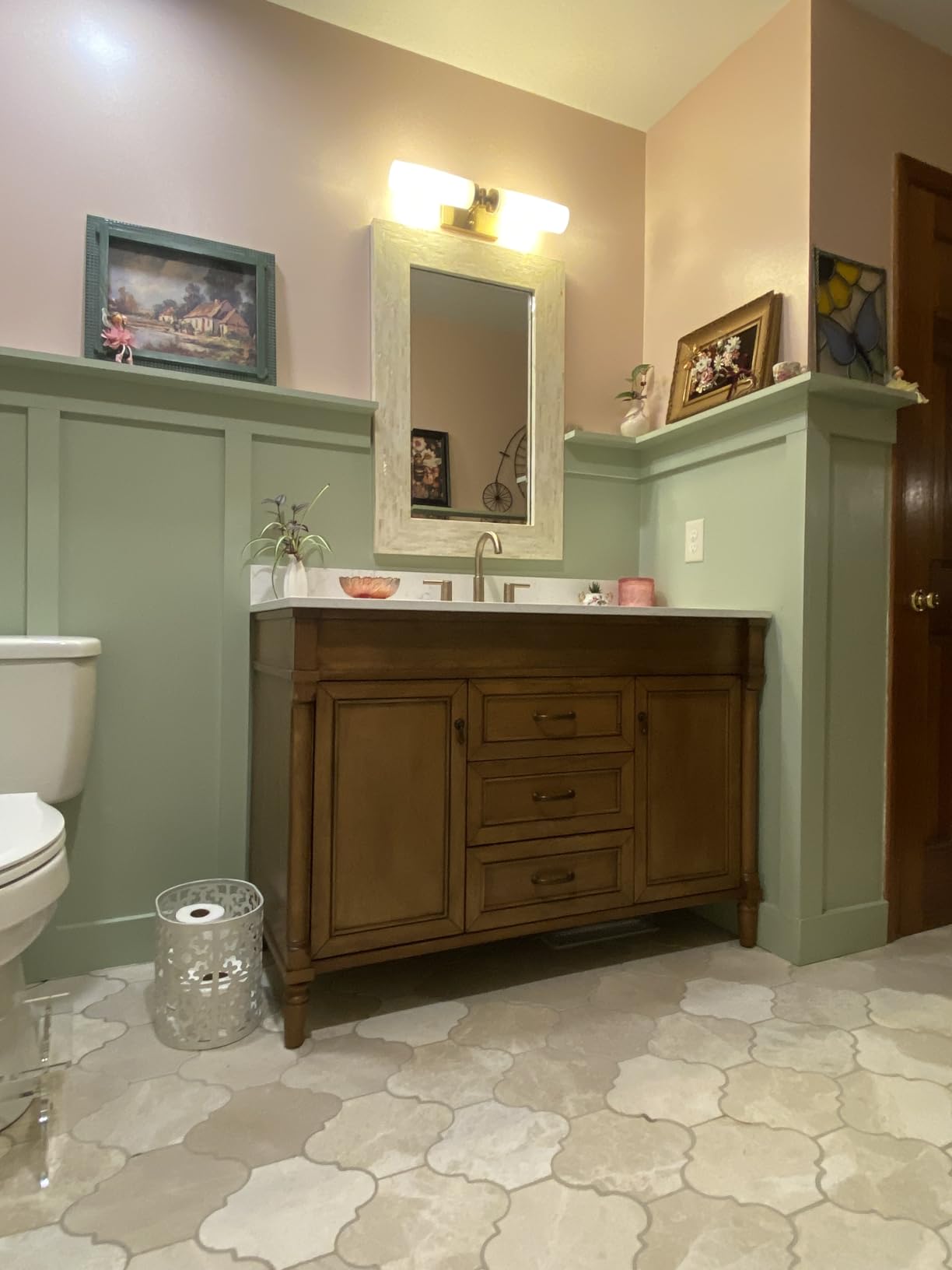 60 Inch Bathroom Vanity with Sink Combo, Light Walnut | Classic Cabinet with Countertop & Backsplash, Solid Wood Frame with Soft Closing Doors & 3 Dovetail Drawers, Ceramic Sink customer photo 2